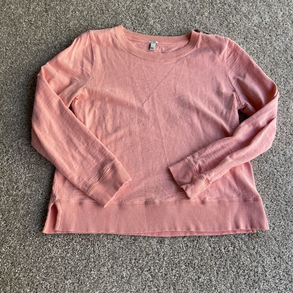 J.Crew Shirt Womens M Pink Crew Neck Long Sleeve Cotton Knit Top Casual Basic